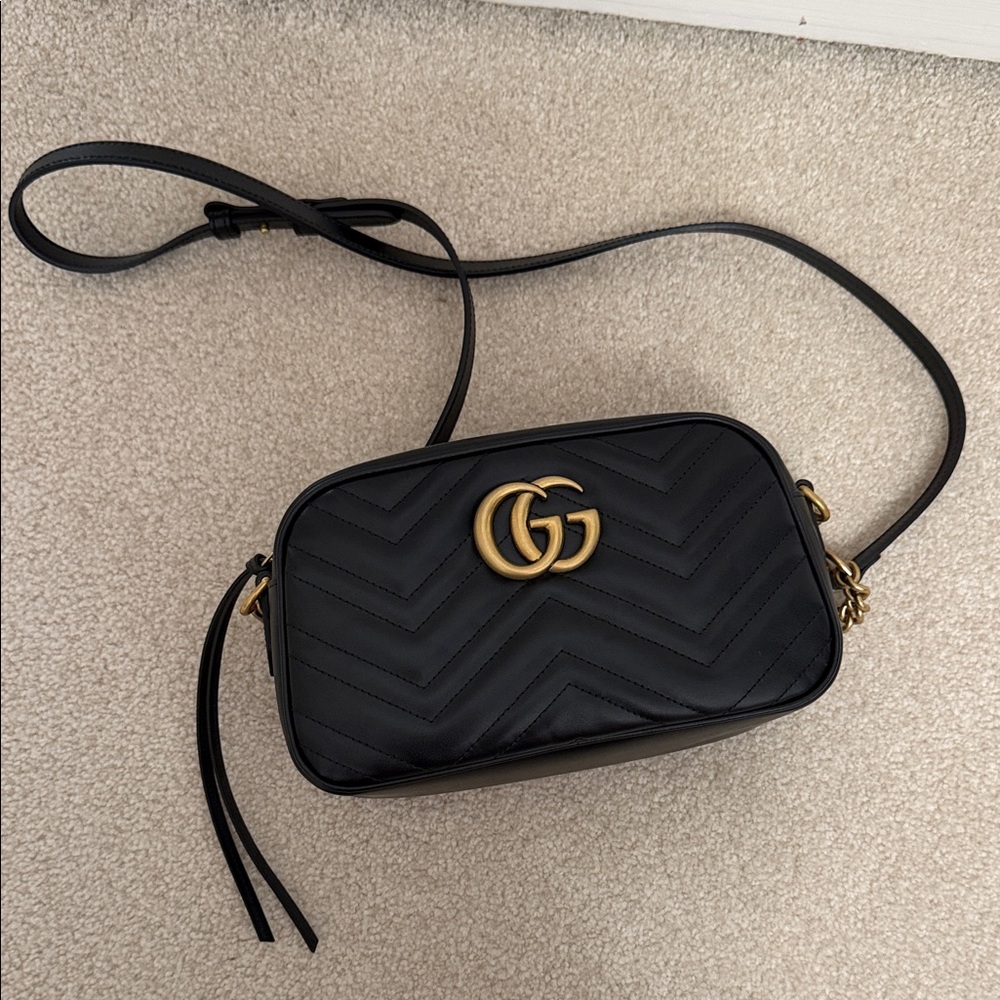 Gucci Black GG Marmont mini camera bag